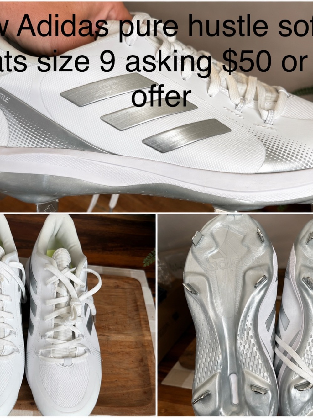 adidas Women’s White & Silver Athletic Cleats